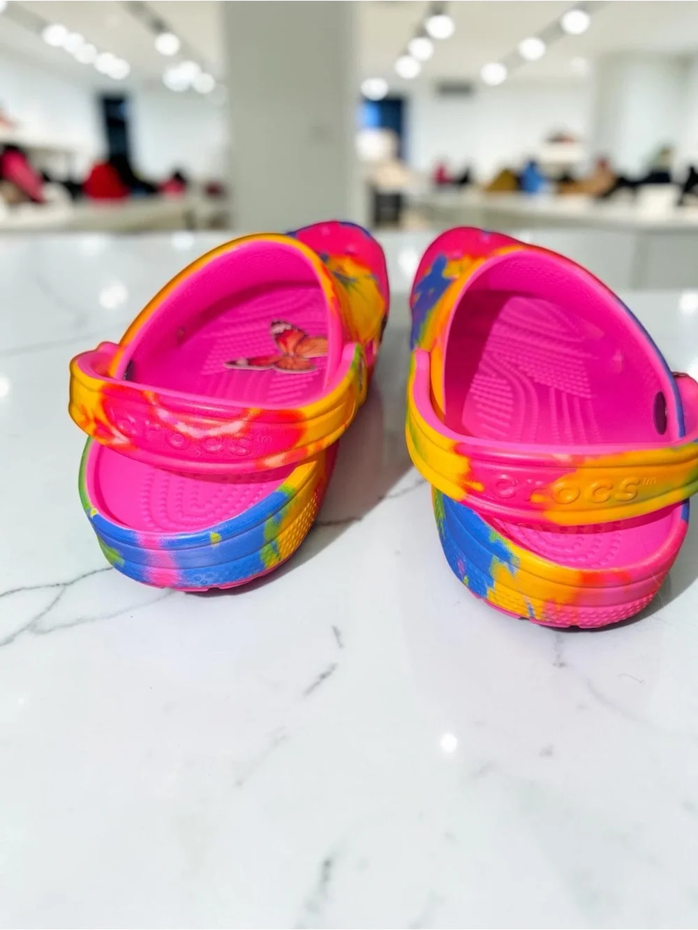 Crocs Tie-Dye Clog Sandals - Pink/Yellow/Blue